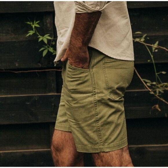 Taylor Stitch The Camp Shorts Mens 28 In Olive Green Herringbone Gorpcor… - Picture 4 of 11